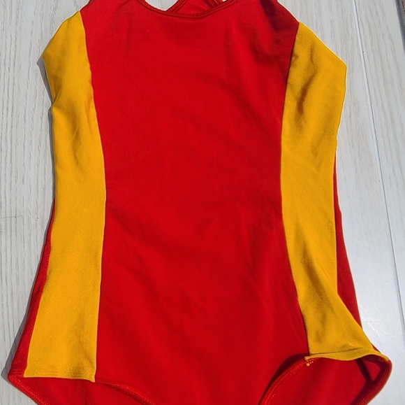 Pandora One Piece Swimsuit Bathing Suit Red With Yellow Stripe Large - Picture 1 of 9